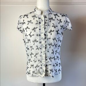 Pinup White and Black Bow Print Women's Top